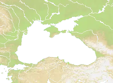 Official OpenFront Black Sea map thumbnail showing the central sea, surrounding land, rivers, and mountain barriers