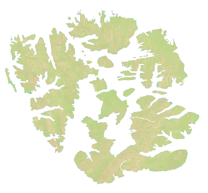 Official OpenFront Svalmel map thumbnail, showing four major island groups and surrounding water